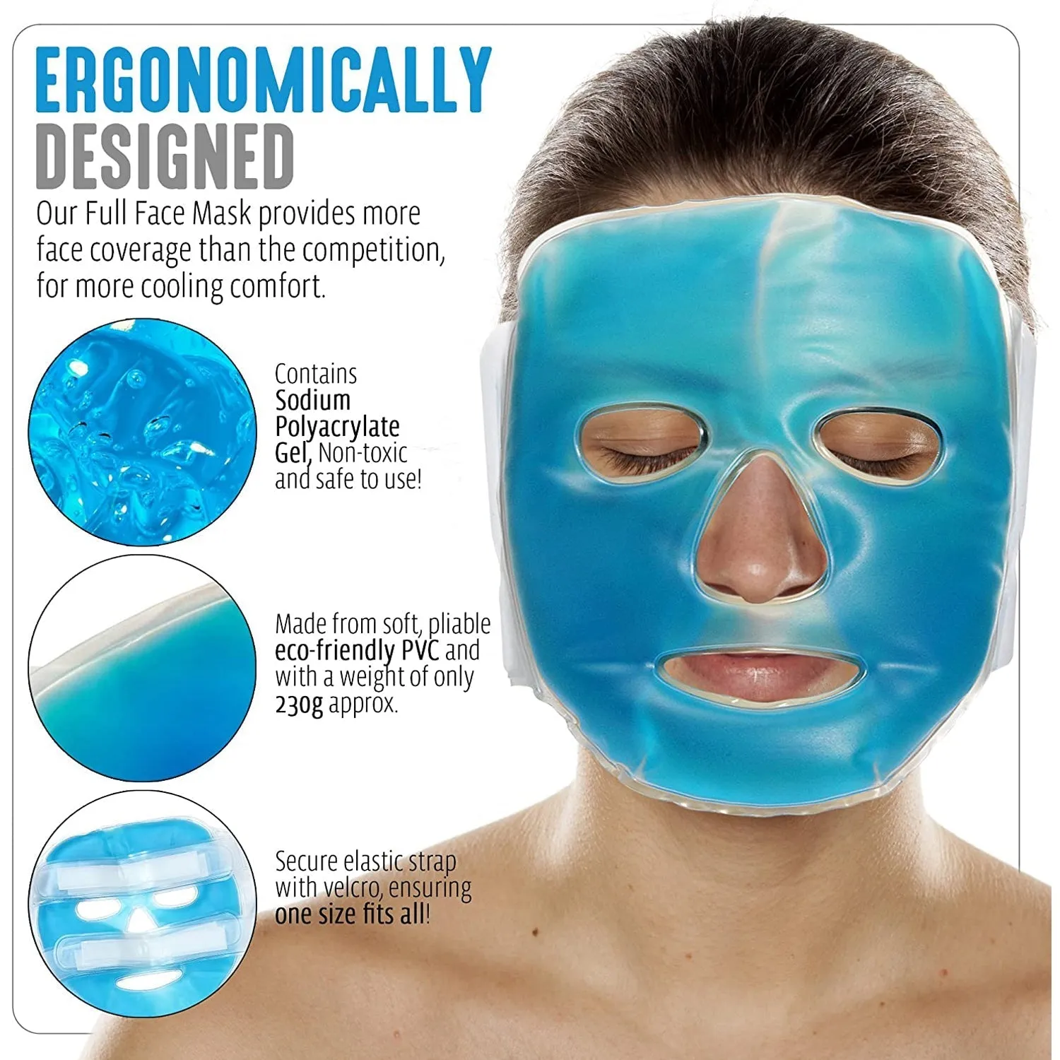 0380 Cooling Gel Face Mask with Strap-on Velcro, Medium