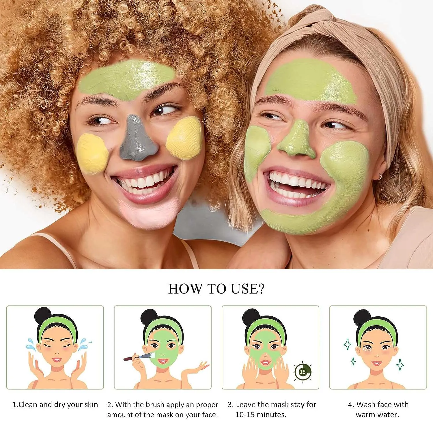 4 Pcs Clay Green Tea Mask Set For Women