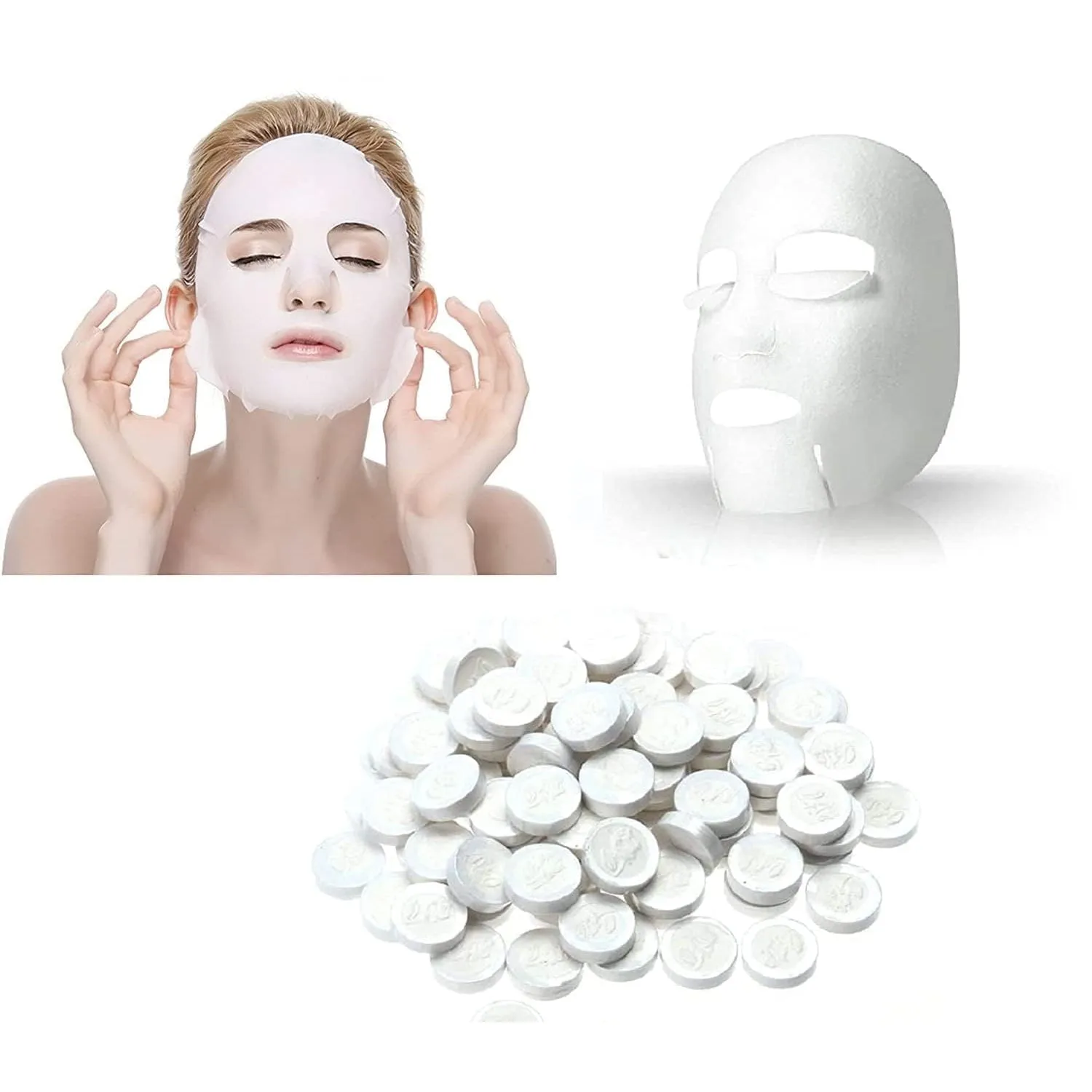 6144 Facial Lotion Tissue Paper DIY Home Spa Coin Face Mask /  Compressed Facial Whitening Tablet Face Mask Sheet for Women and Girl - Pack of 100