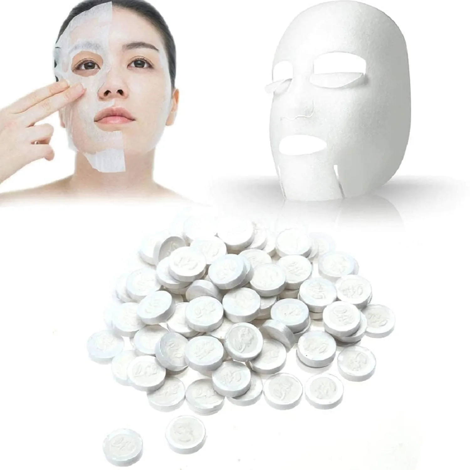 6144 Facial Lotion Tissue Paper DIY Home Spa Coin Face Mask /  Compressed Facial Whitening Tablet Face Mask Sheet for Women and Girl - Pack of 100