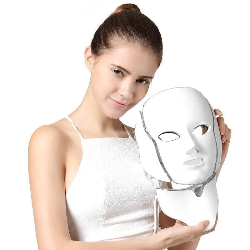 7 Color Photon LED Facial Neck Mask For Skin Rejuvenation, Acne, Pore, Anti-Aging Beauty Light Therapy Light For Home Use