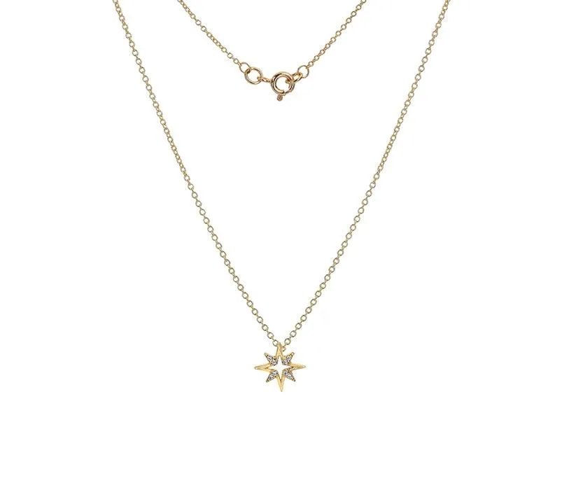 9ct Yellow Gold Cubic Zirconia Starburst Necklace