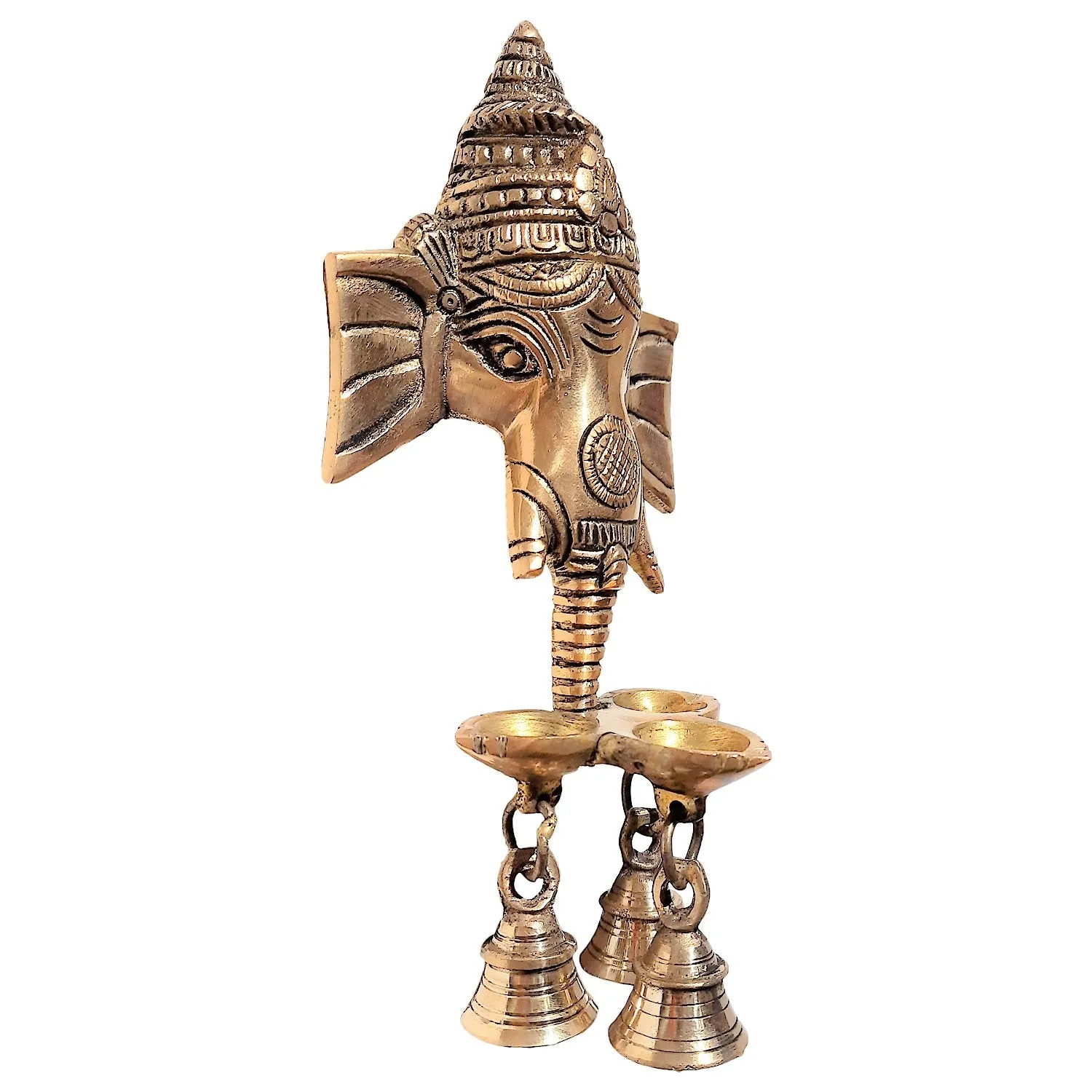 Brass Wall Hanging Ganesha Mask with Deepak 8 in