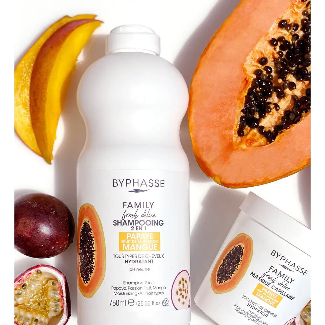 Family Fresh Délice Hair Shampoo, 2 in 1, Papaya, Passion Fruit & Mango. All hair types, 750ml